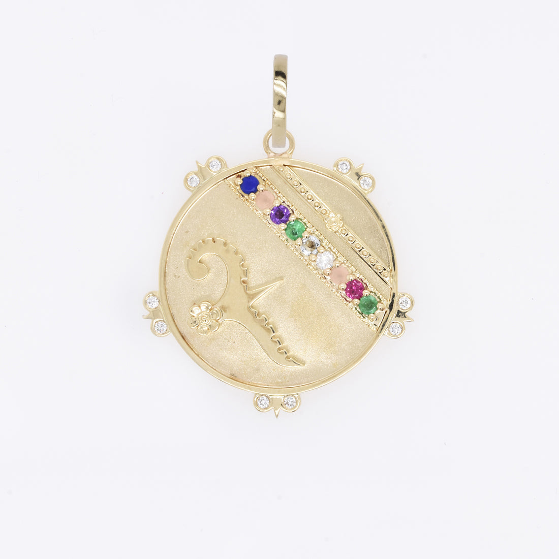 Lily Dove Medallion with Diamond Florets - "Love Adore" - 9 Stones