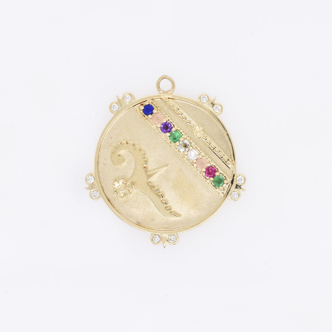 Lily Dove Medallion with Diamond Florets - "Love Adore" - 9 Stones